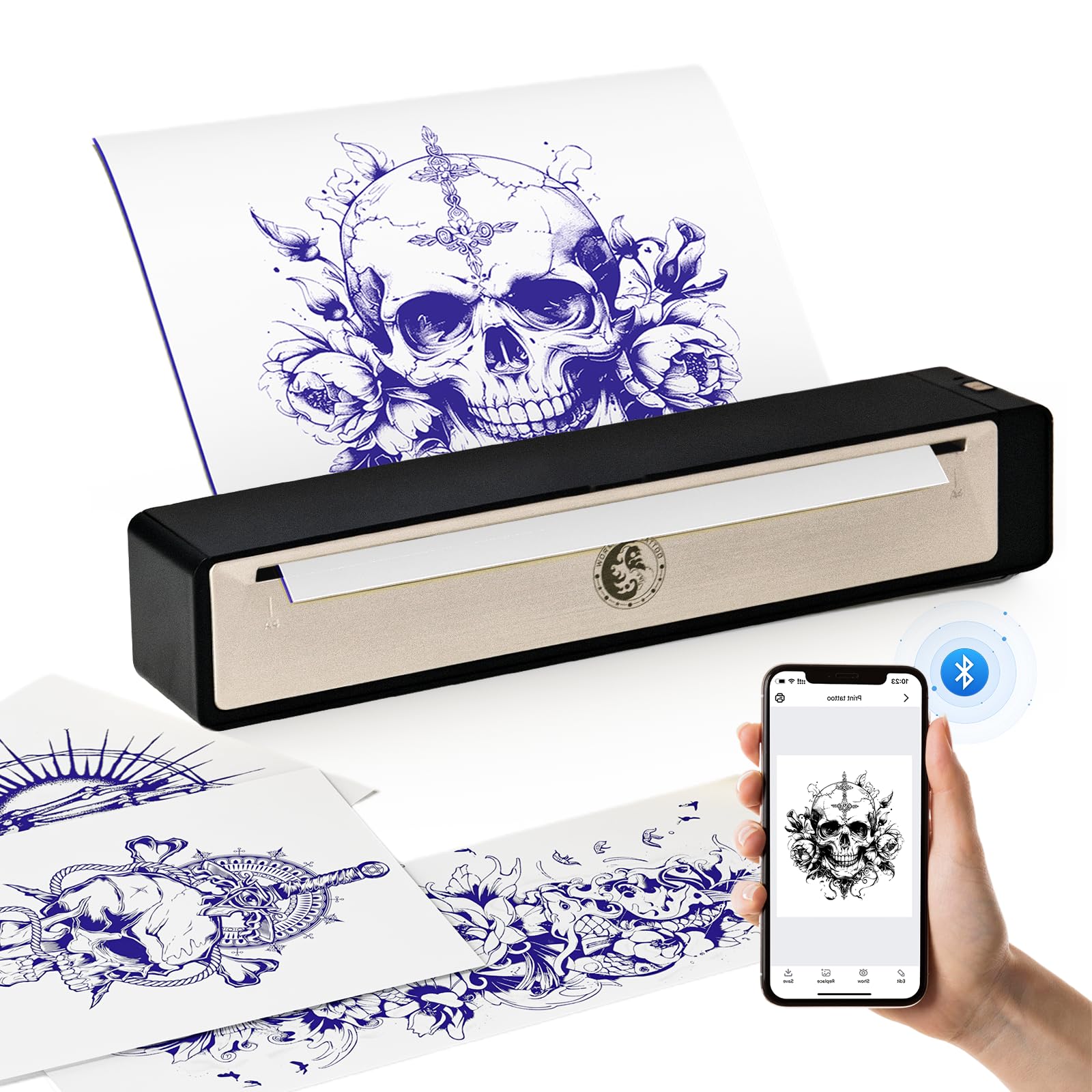 Wormhole Tattoo Stencil Printer front view demonstrates compact design for on-the-go tattoo work.
