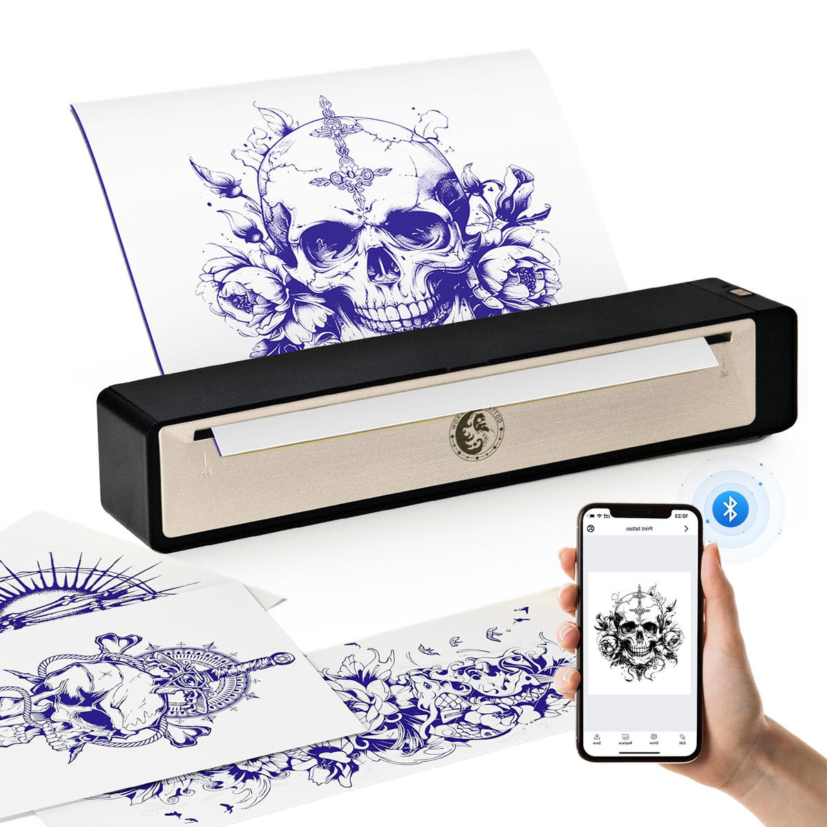 Wormhole Tattoo Stencil Printer front view demonstrates compact design for on-the-go tattoo work.