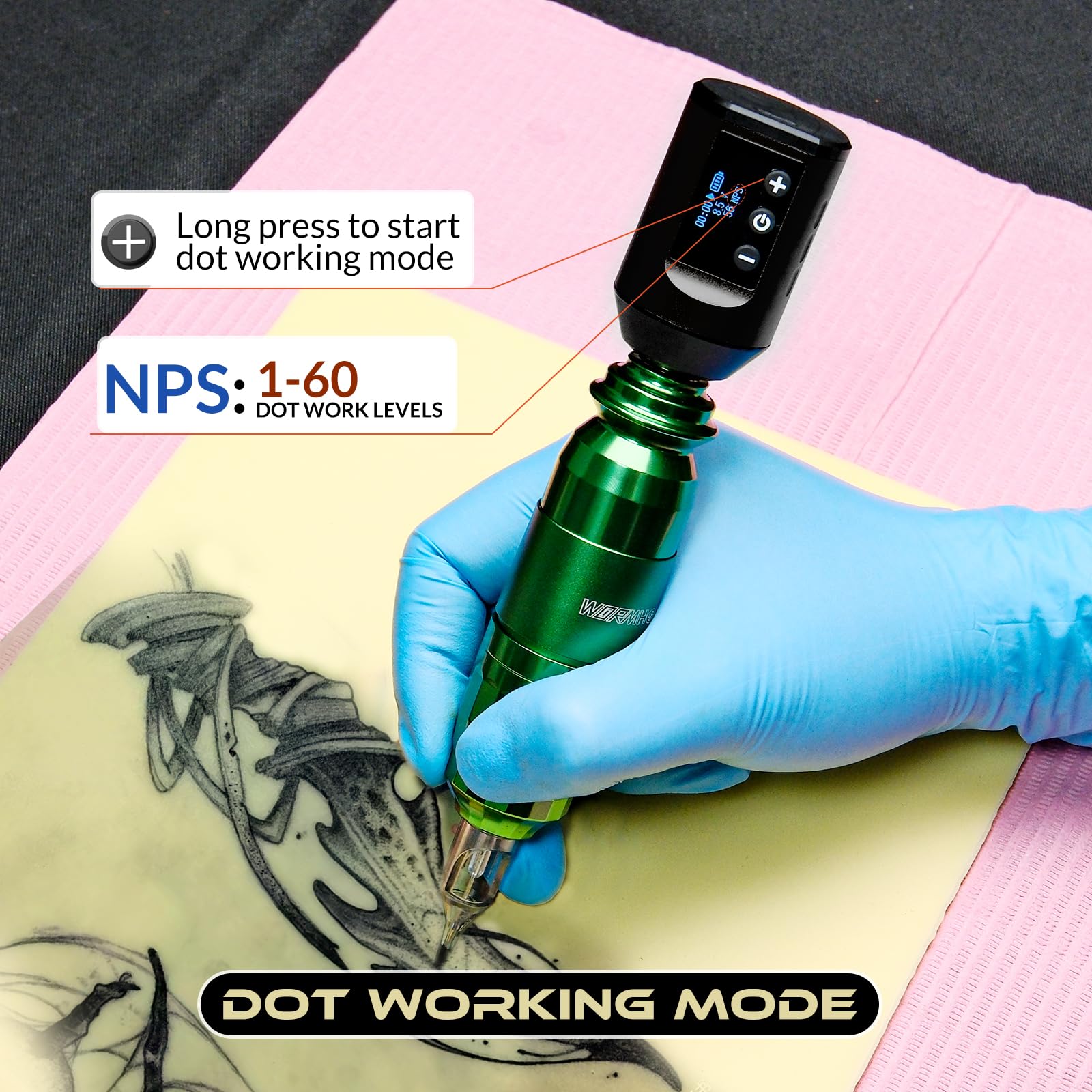Wormhole Tattoo WB11-A RCA connection closeup highlighting sturdy compatibility with pens