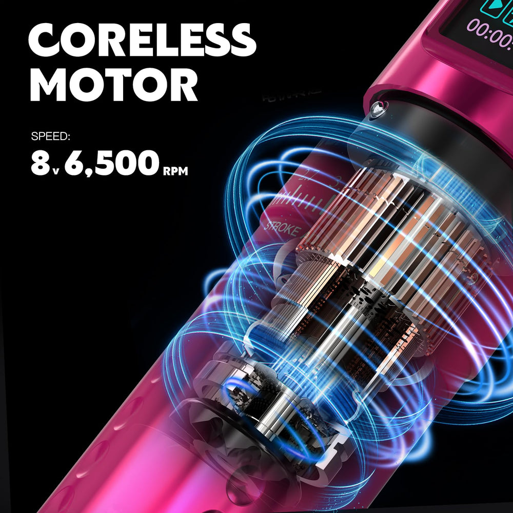 WORMHOLEPRO digital LED display detail on the tattoo gun for easy monitoring.