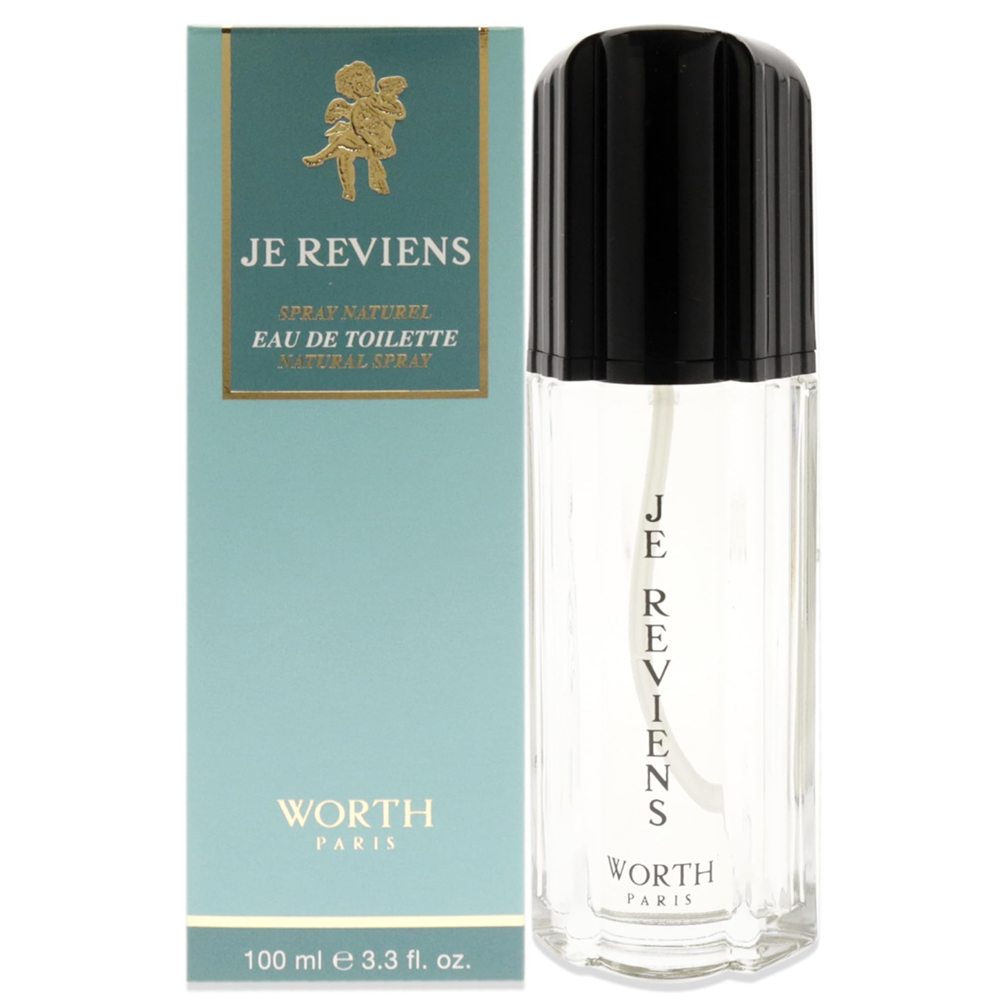Worth Je Reviens bottle, timeless daily fragrance for refined wear.