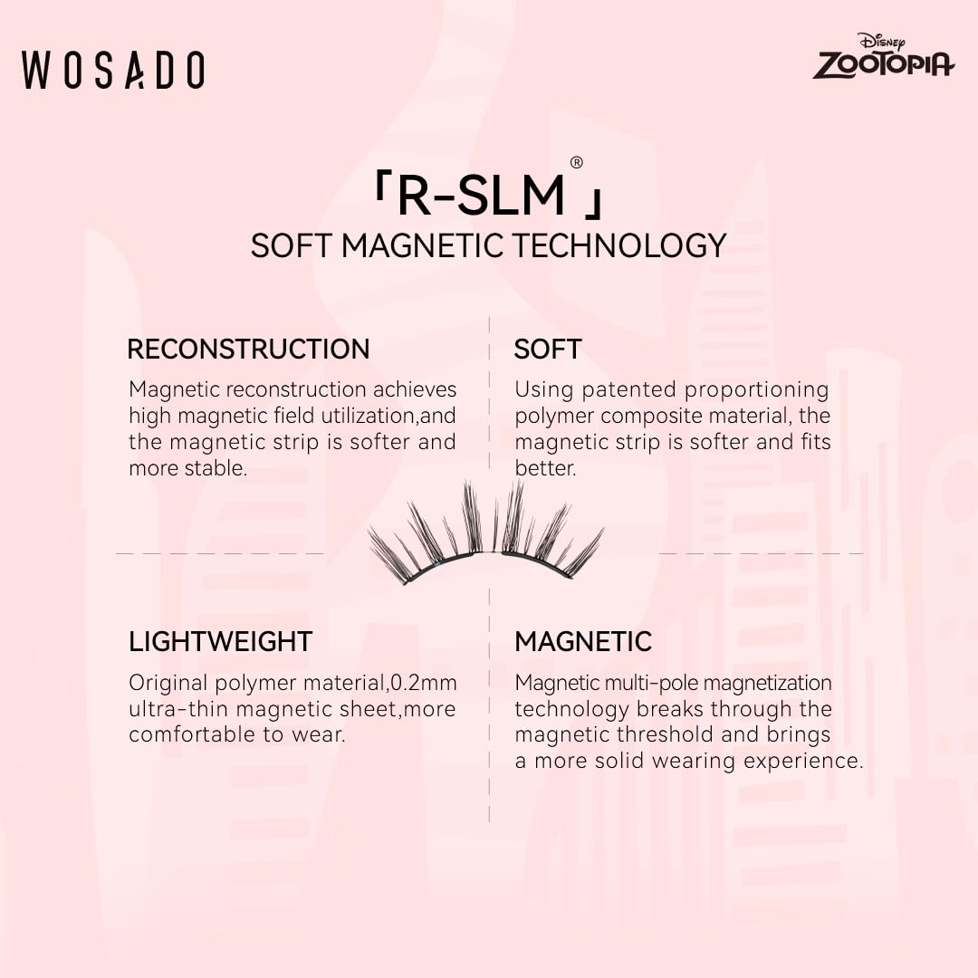WOSADO 1-second removal feature shows effortless take-off of magnetic lashes.