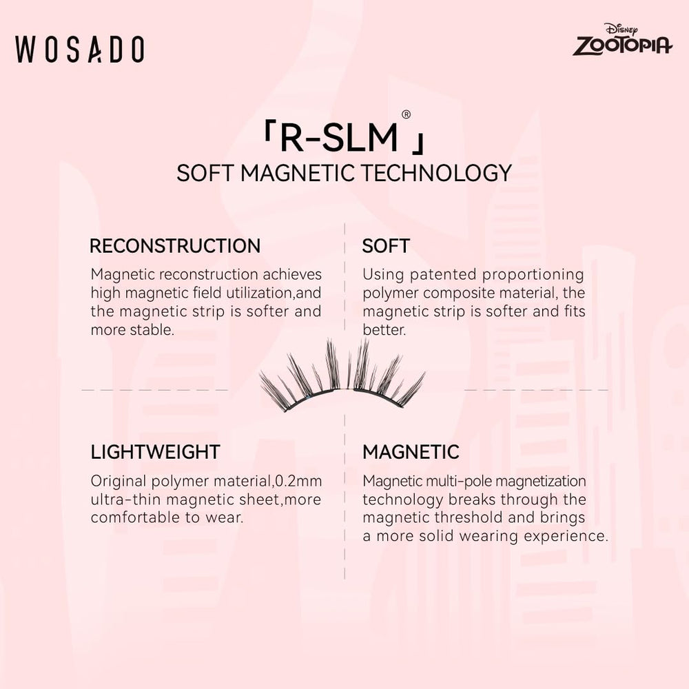 WOSADO 1-second removal feature shows effortless take-off of magnetic lashes.
