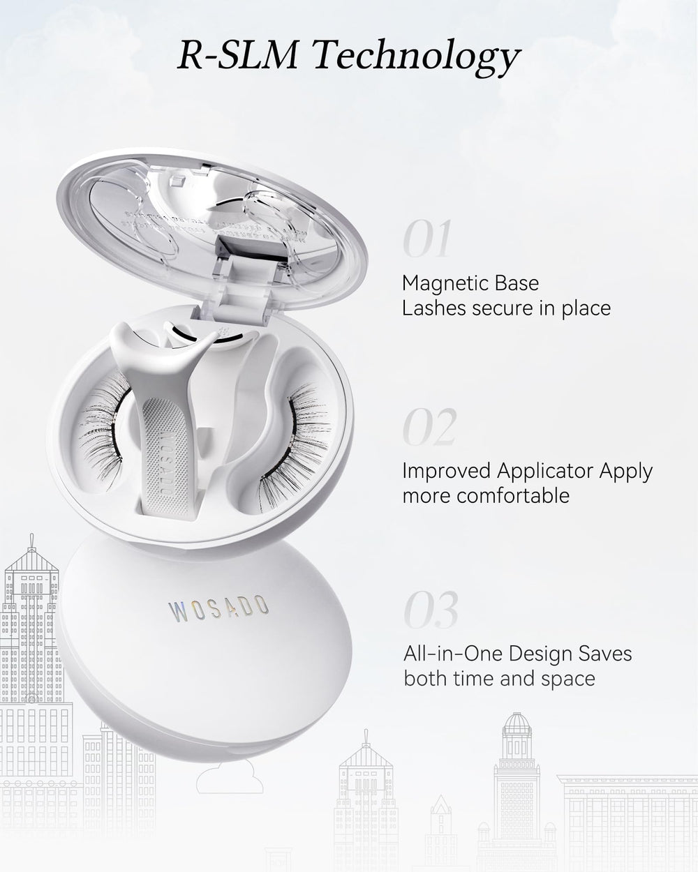 WOSADO cruelty-free materials emphasize feather-light 0.034g lashes for comfortable wear.