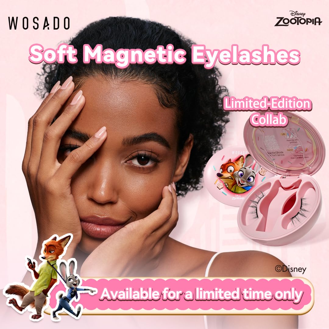 WOSADO Frost Black reusable glue-free lashes shown for comfortable, irritation-free wear.
