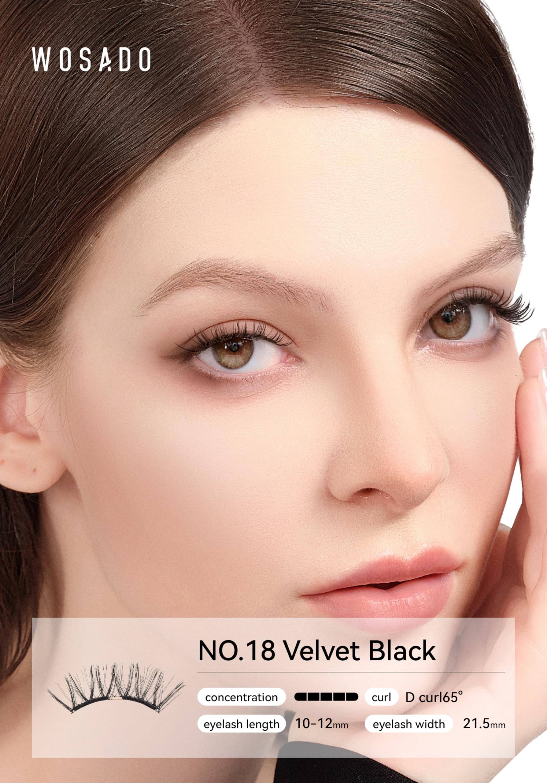 WOSADO lightweight lashes weigh 0.034g for featherlight all-day wear closeup.