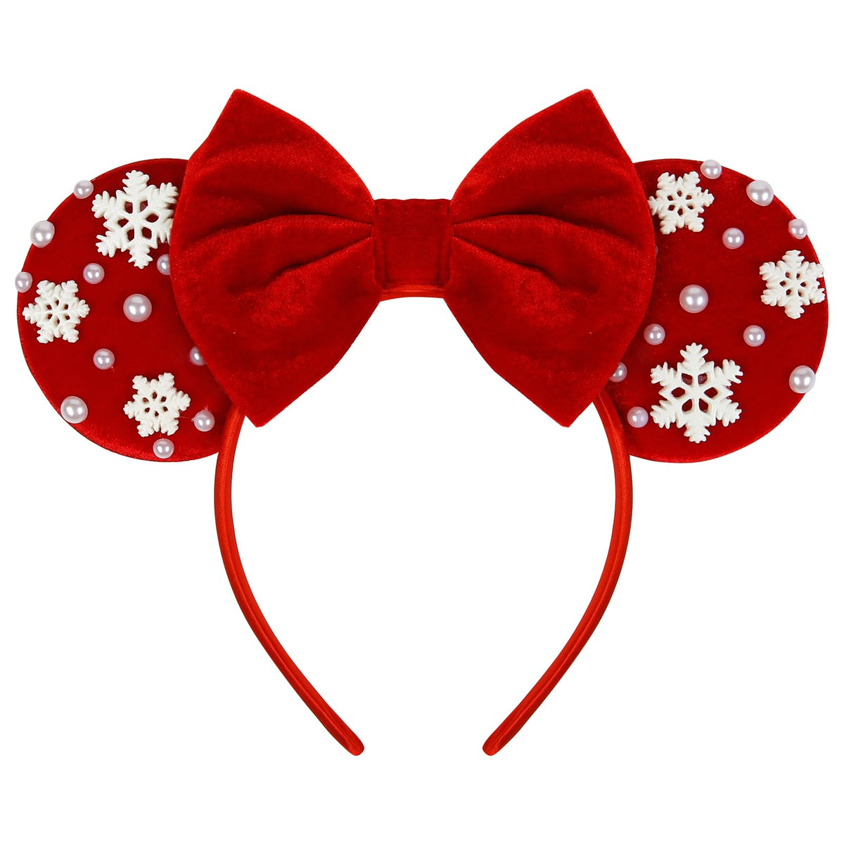 WOVOWOVO Christmas mouse ears with red bow and pearls for festive look