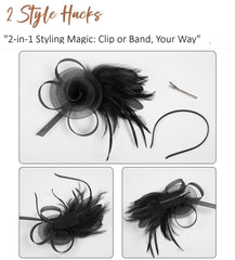 WOVOWOVO fascinator 2in1 fit headband clip secures comfort for all-day wear