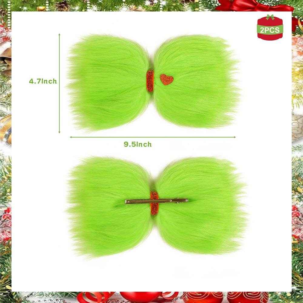 WOVOWOVO green plush bow clip, secure alligator grip for daily wear.