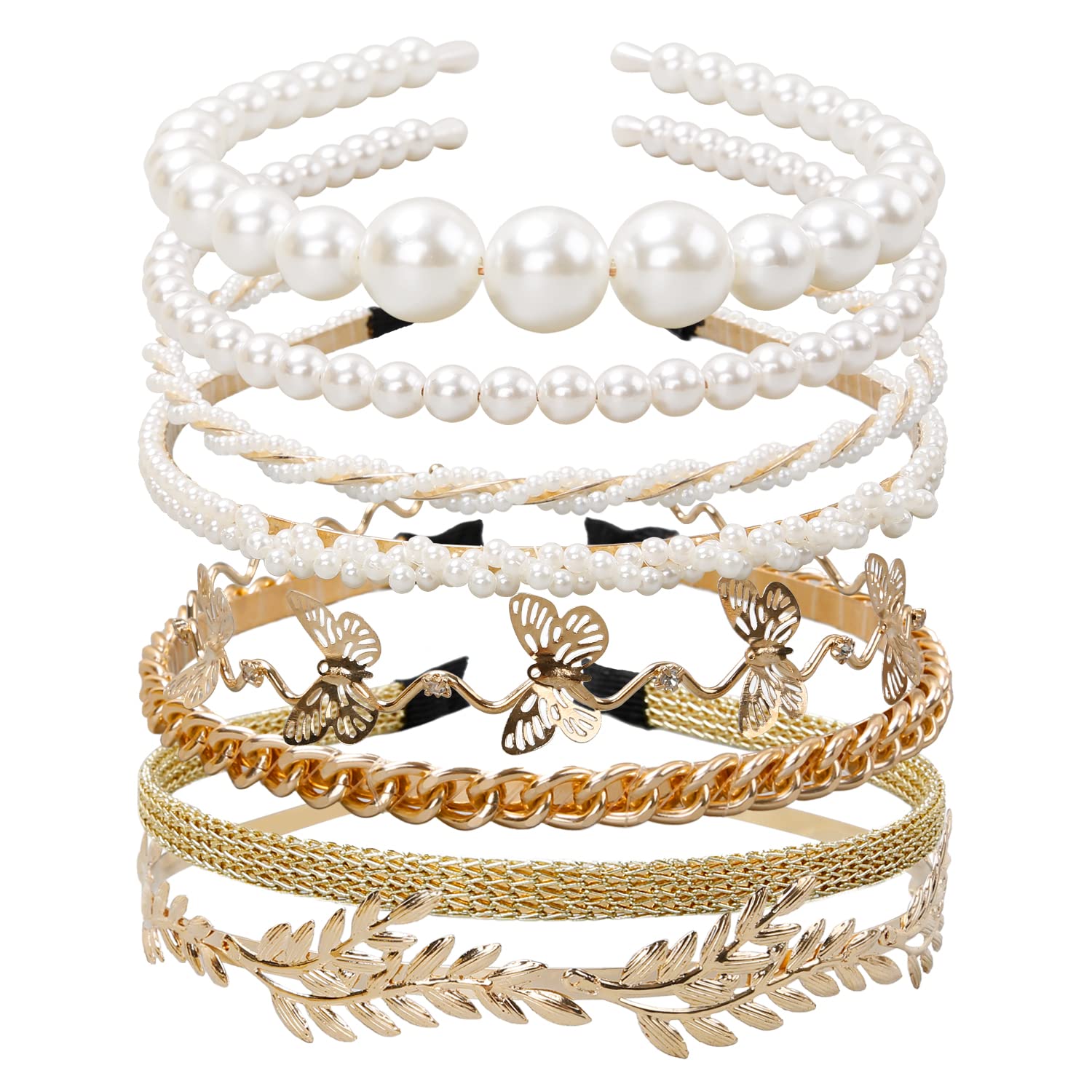 WOVOWOVO butterfly gold headband adds bridal-ready sparkle and comfort.
