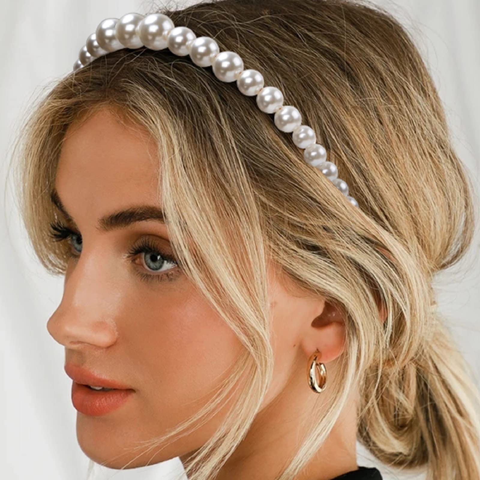 WOVOWOVO white pearl headband-2 complements bridesmaid looks and photos.