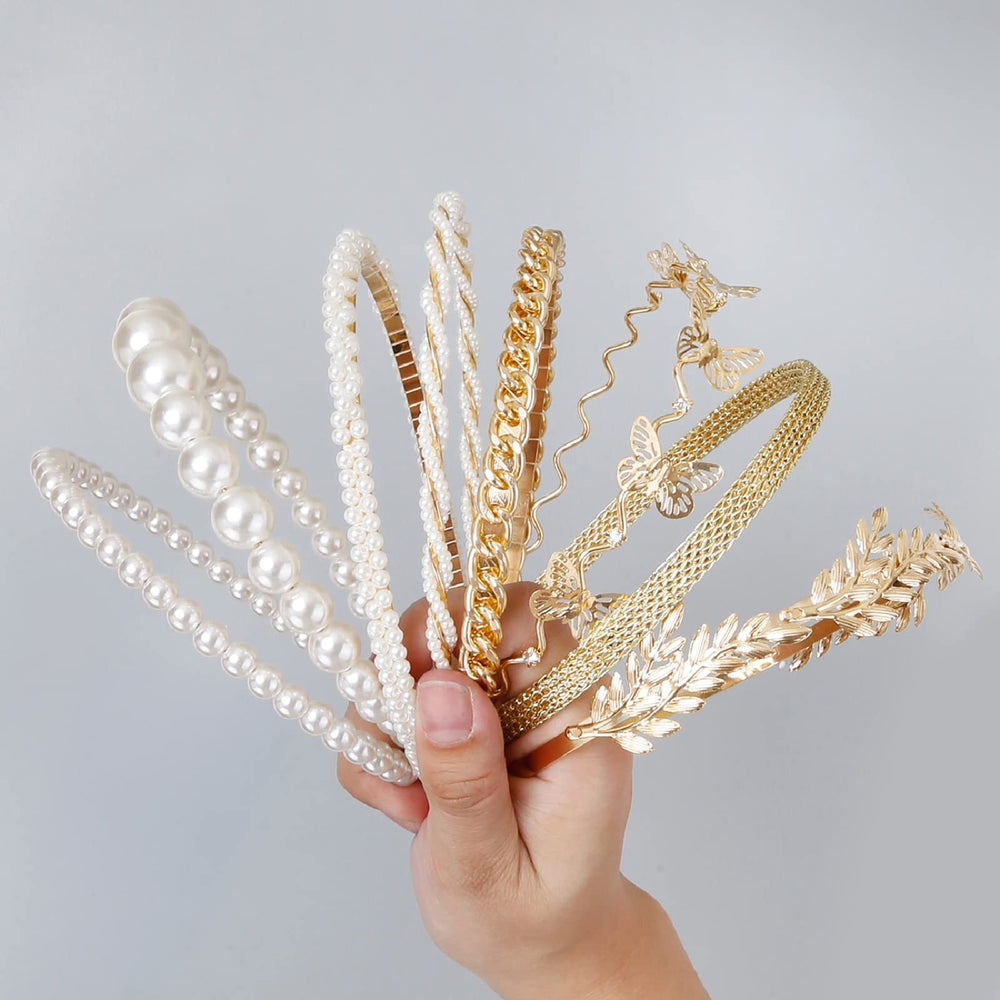 WOVOWOVO white pearl headband-3 pairs with soft glam hairstyles.