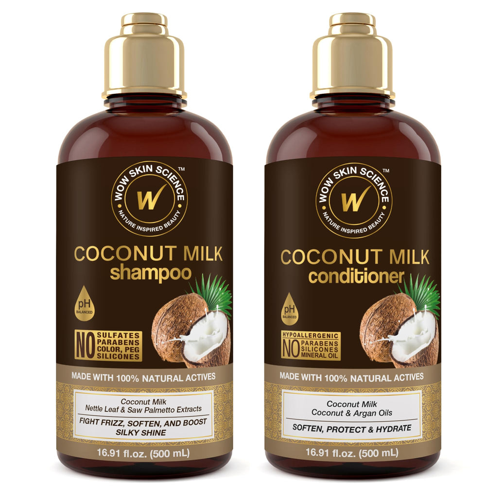 WOW Skin Science Coconut Milk Shampoo bottle front for frizz control and curl care.