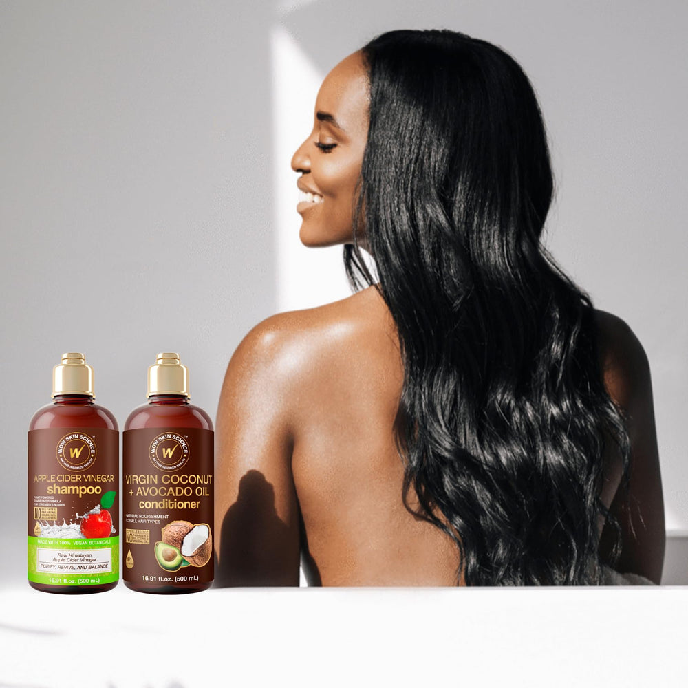WOW Skin Science conditioner on smooth hair texture closeup
