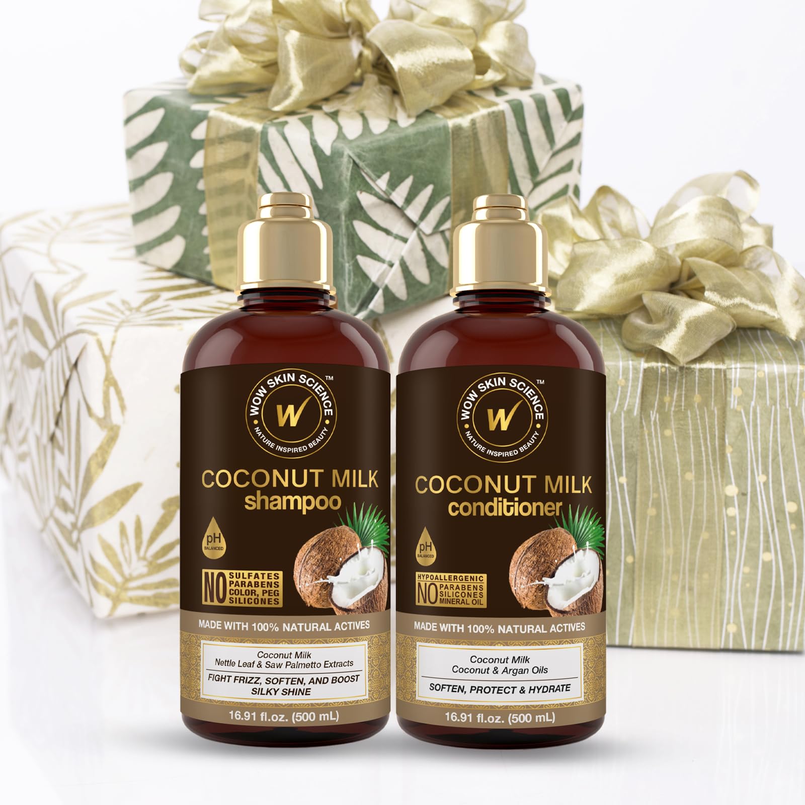 WOW Skin Science Coconut Milk Shampoo in shower for gentle cleansing.