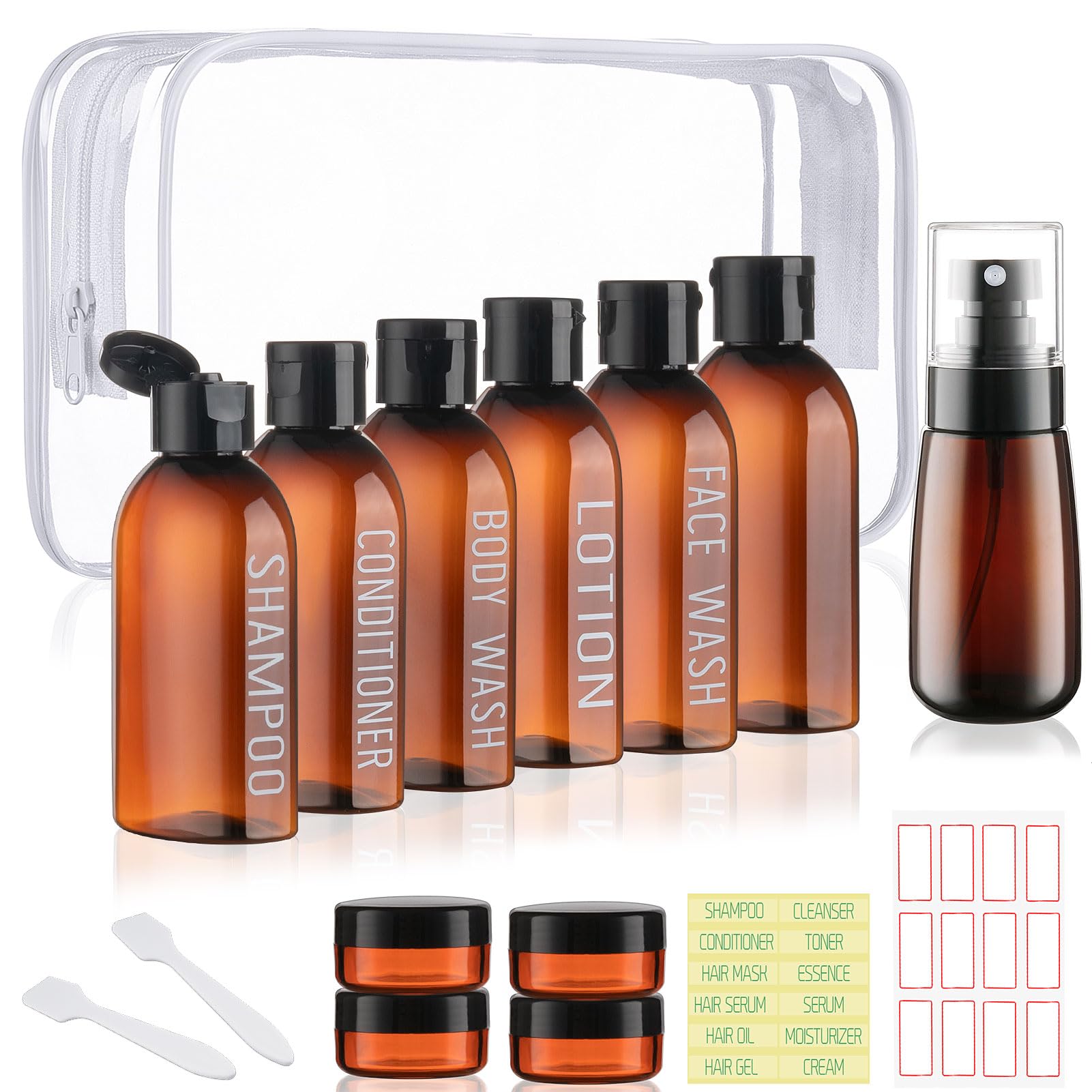 Wowang travel kit bottles 3-4oz offer compact carry-on toiletry organization.