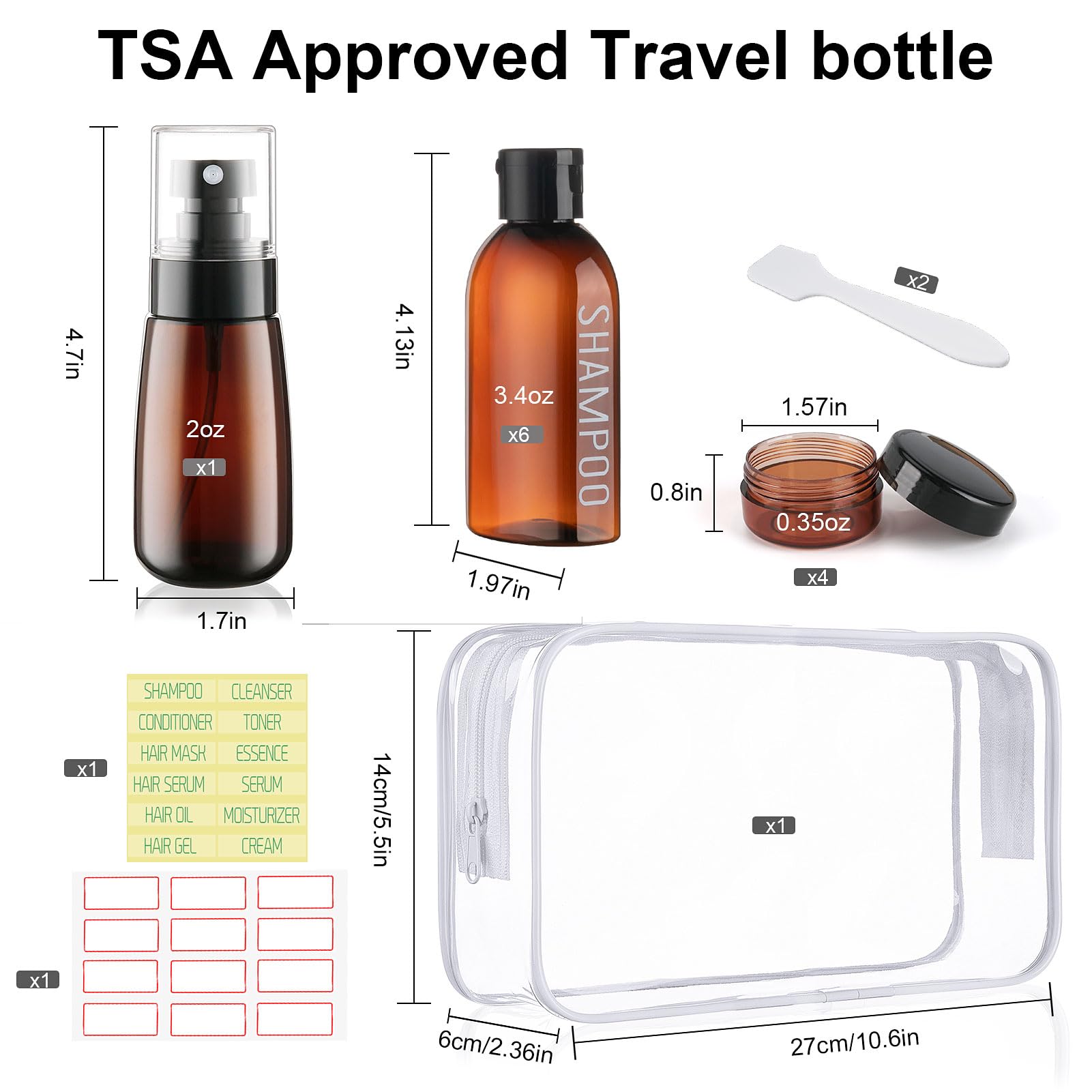 Wowang travel kit bottles 3-4oz labeled for conditioner, tidy packing for easy access.