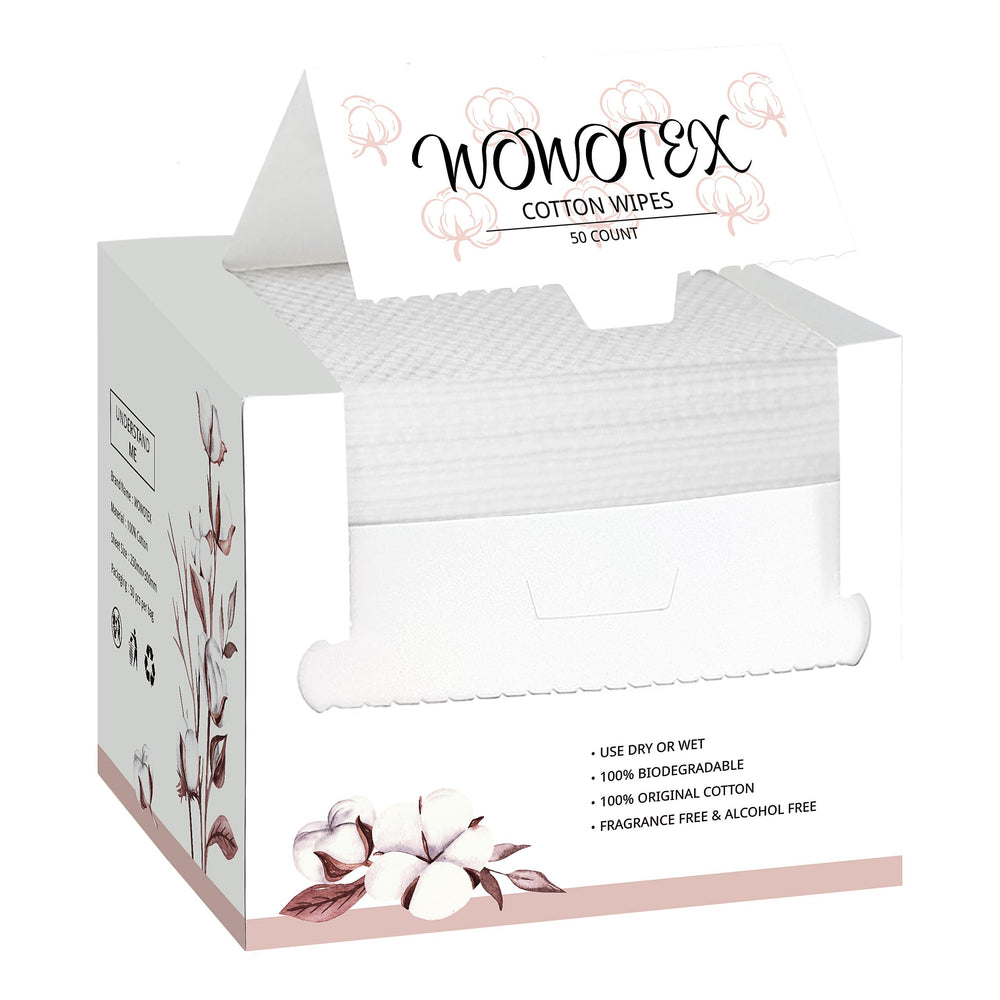 WOWOTEX disposable face towels 50-count, 10x12 inches, for easy daily cleansing and makeup removal
