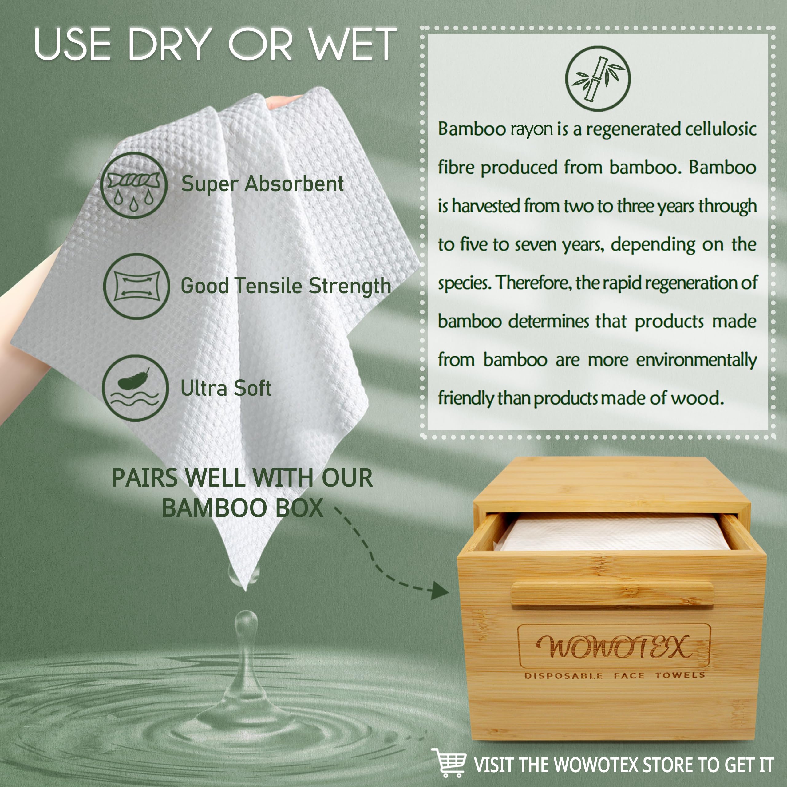 WOWOTEX face towel wet-dry-use-closeup; versatile cleansing surface for facial care.