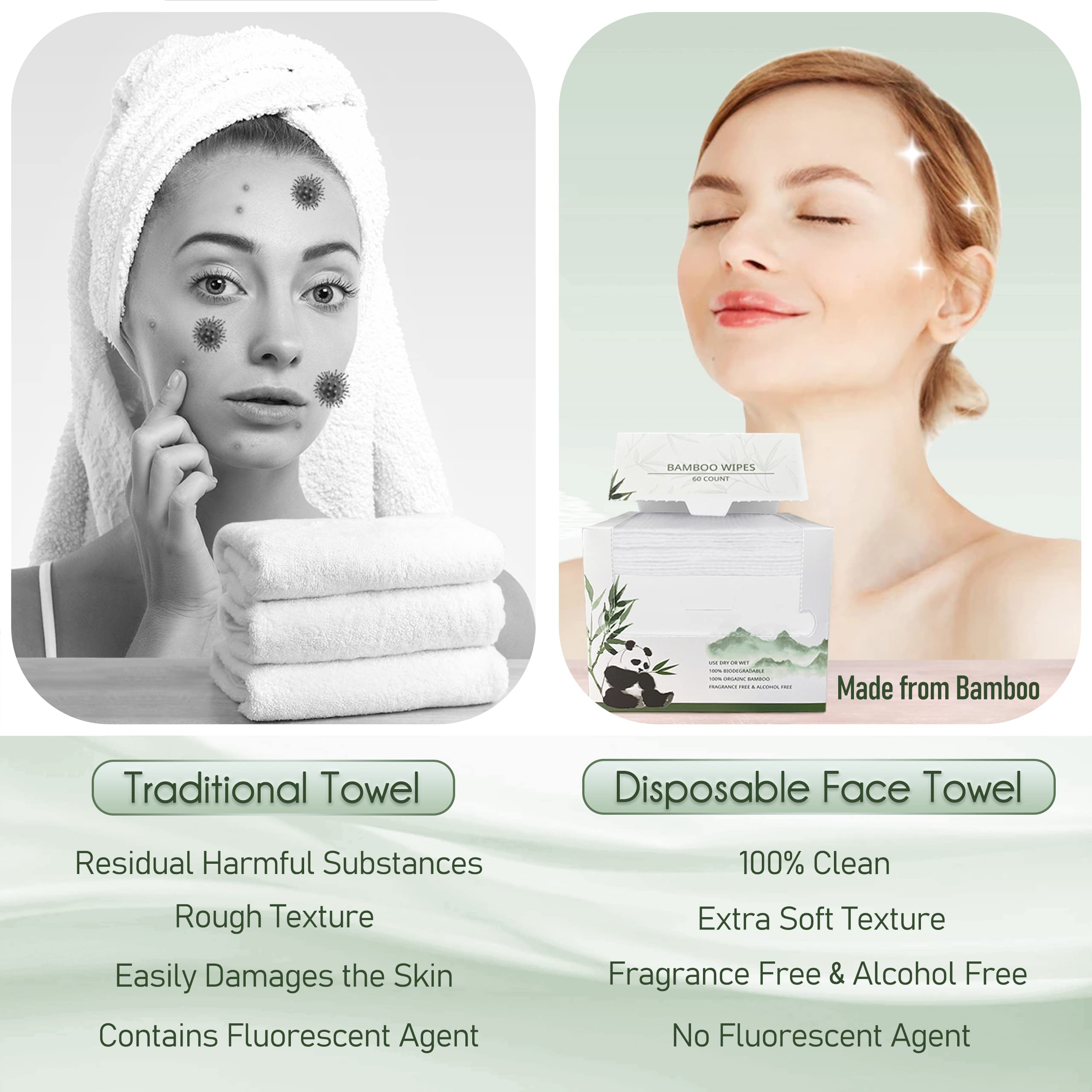 WOWOTEX fragrance-free close-up; gentle disposable towel for sensitive skin cleansing.