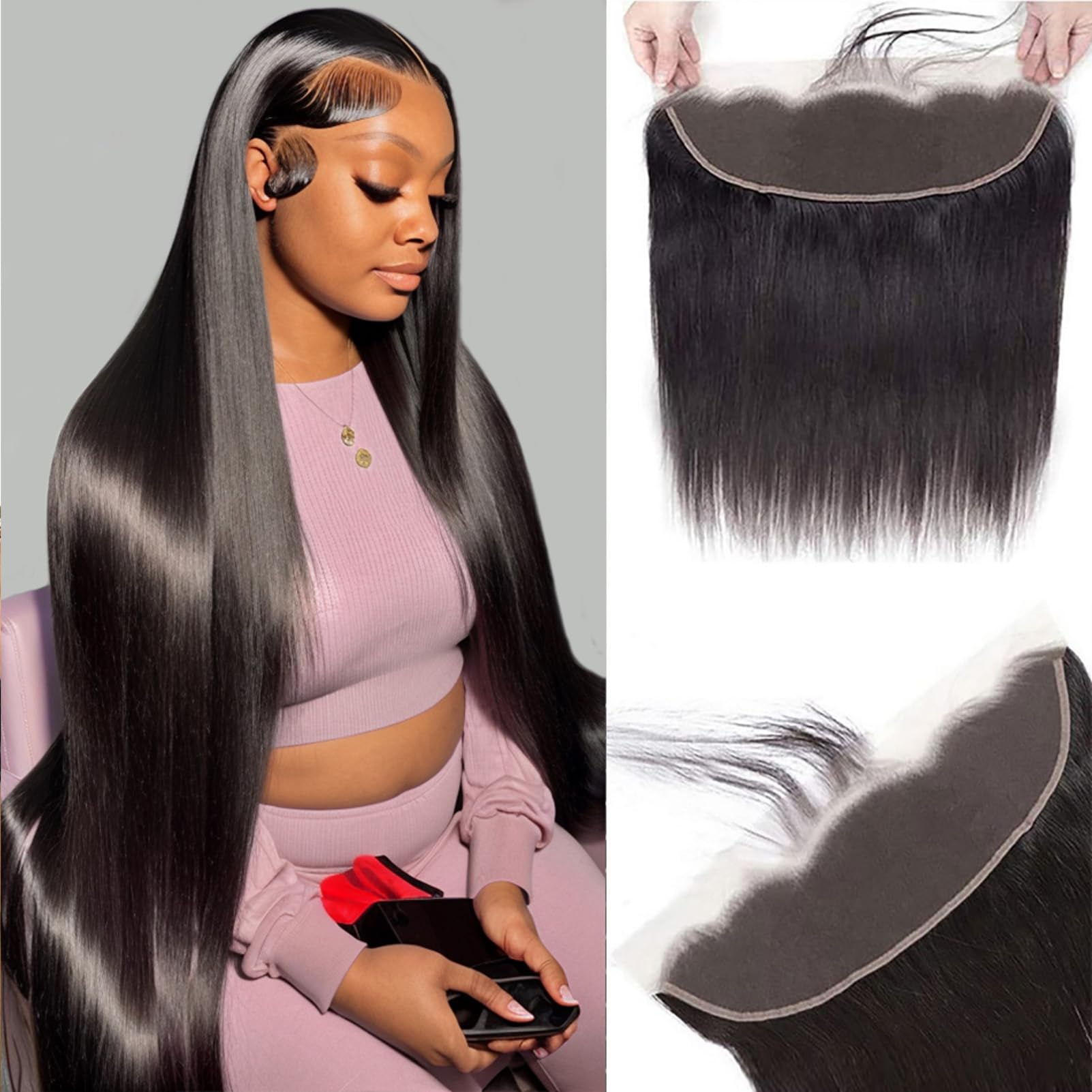 Wowqueen Beauty 13x4 HD lace closure with 20-inch straight front for seamless daily wear.