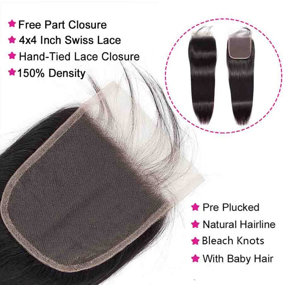 WOWQUEEN Brazilian virgin hair closure lace 4x4 provides breathable comfort and natural part