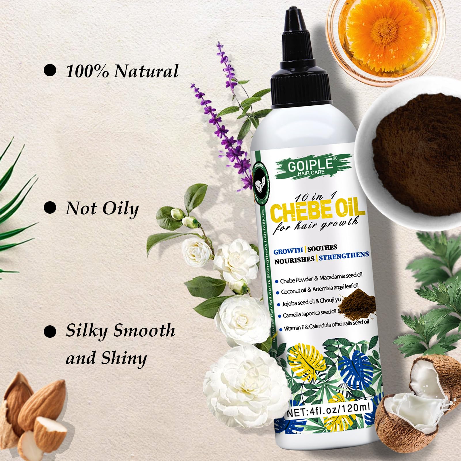 WOZUTUNT Chebe oil applied to scalp for moisturizing effect.