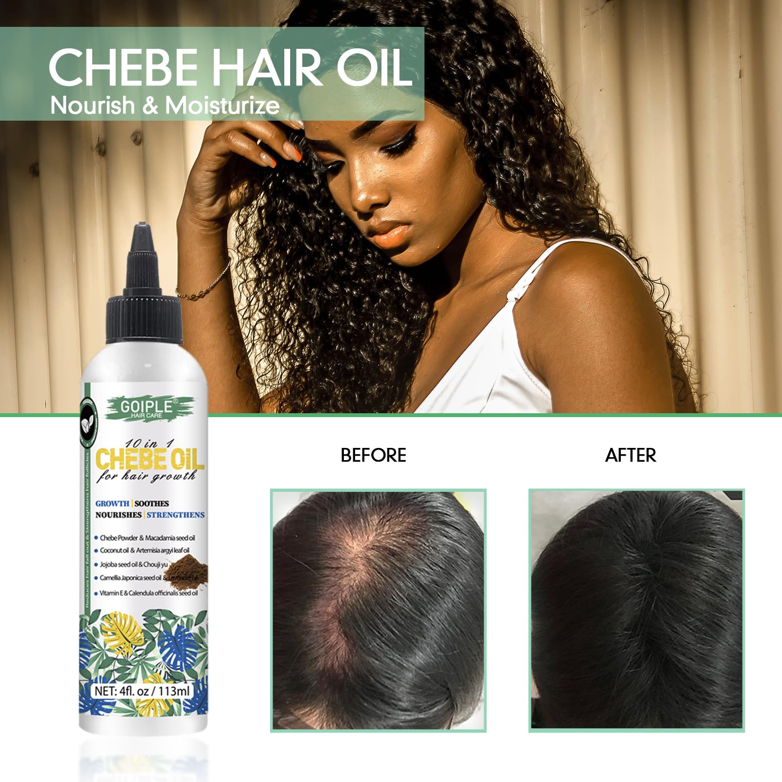 WOZUTUNT Chebe oil moisturizes dry brittle hair.