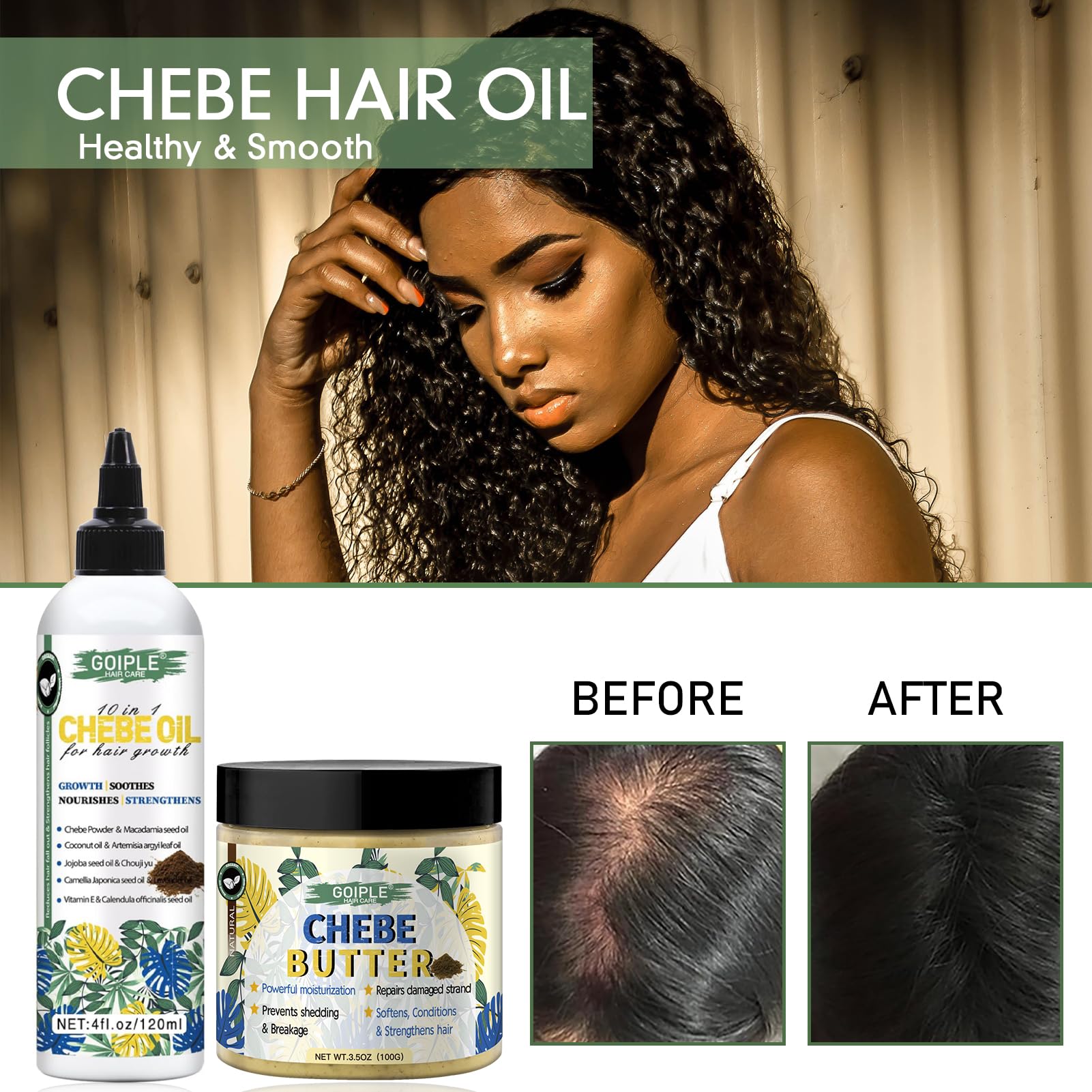 WOZUTUNT Chebe oil on hair highlighting shine and manageability.