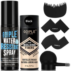 WOZUTUNT hair fiber water-resistant spray bottle showing all-day hold against moisture