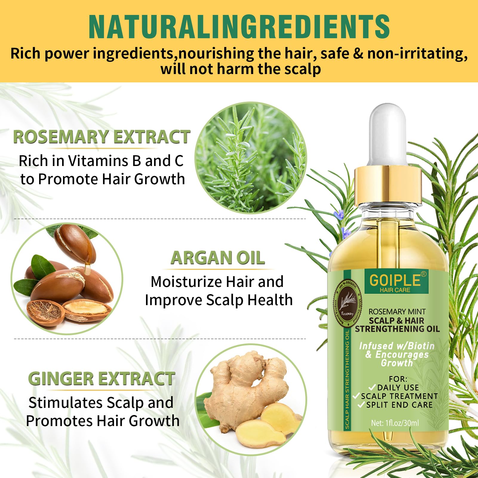 WOZUTUNT Rosemary oil hair growth bottle highlights shine and healthy-looking strands