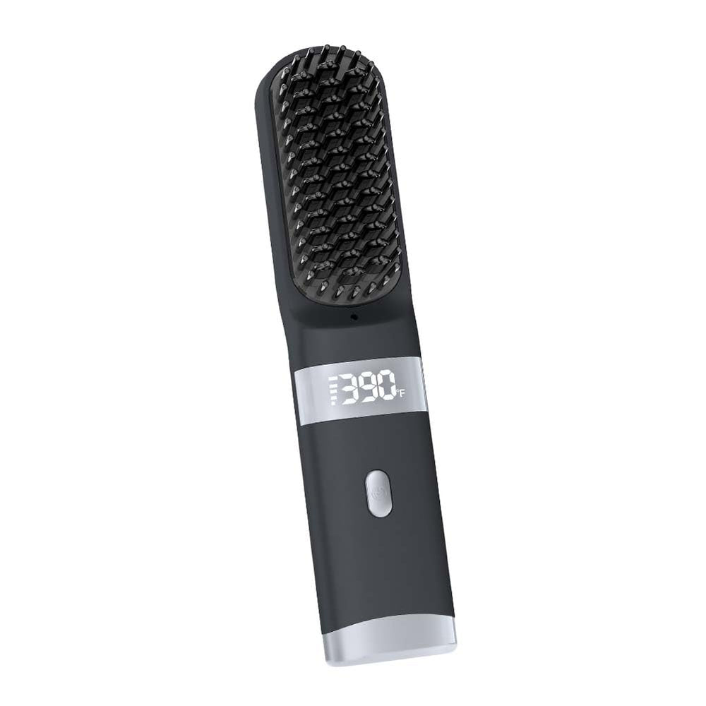 WPHIIHC cordless hair straightener brush in black front view for quick styling
