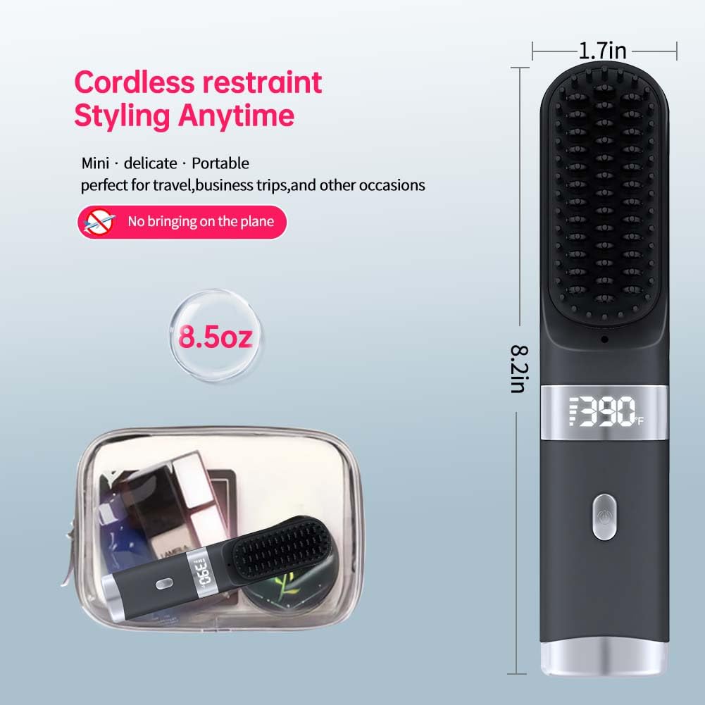 WPHIIHC cordless hair straightener brush dual power for on‑the‑go styling