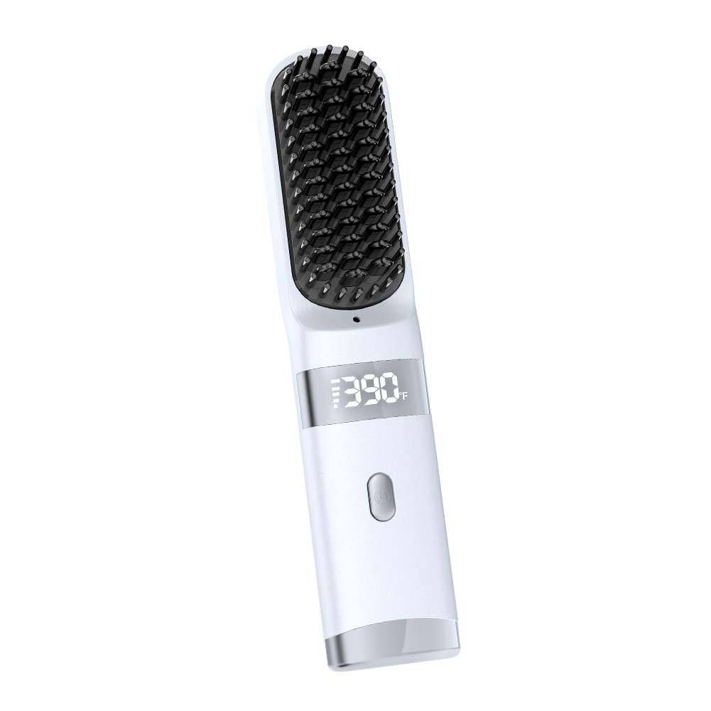WPHIIHC cordless hair straightener brush front white view for quick on-the-go styling