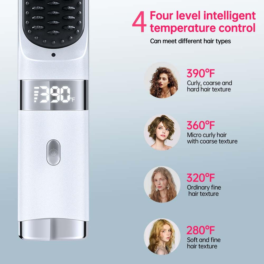 WPHIIHC cordless hair straightener brush LCD display shows precise temperature control