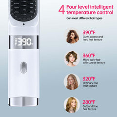 WPHIIHC cordless hair straightener brush LCD display shows precise temperature control