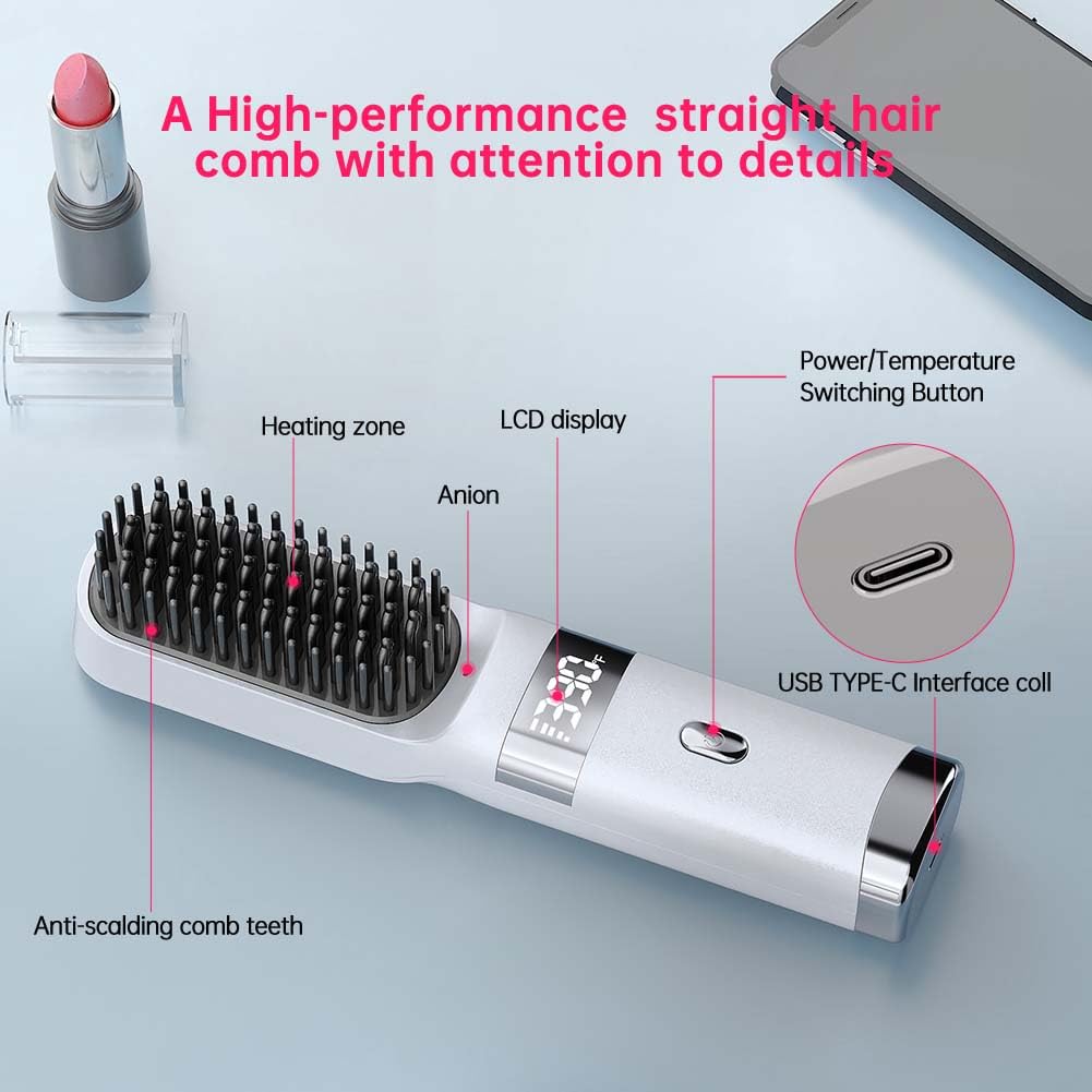 WPHIIHC cordless hair straightener brush lightweight 230g ideal for travel
