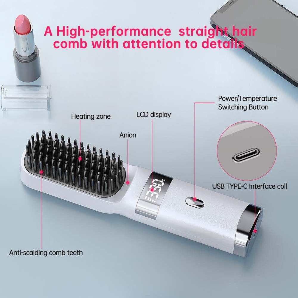 WPHIIHC cordless hair straightener brush lightweight 230g ideal for travel