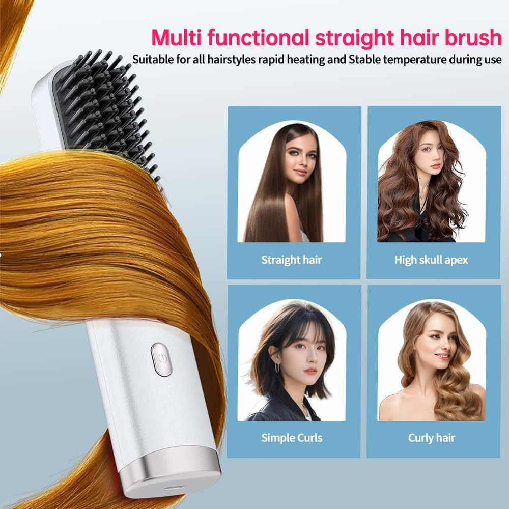 WPHIIHC cordless hair straightener brush USB-C charging for versatile power on the go