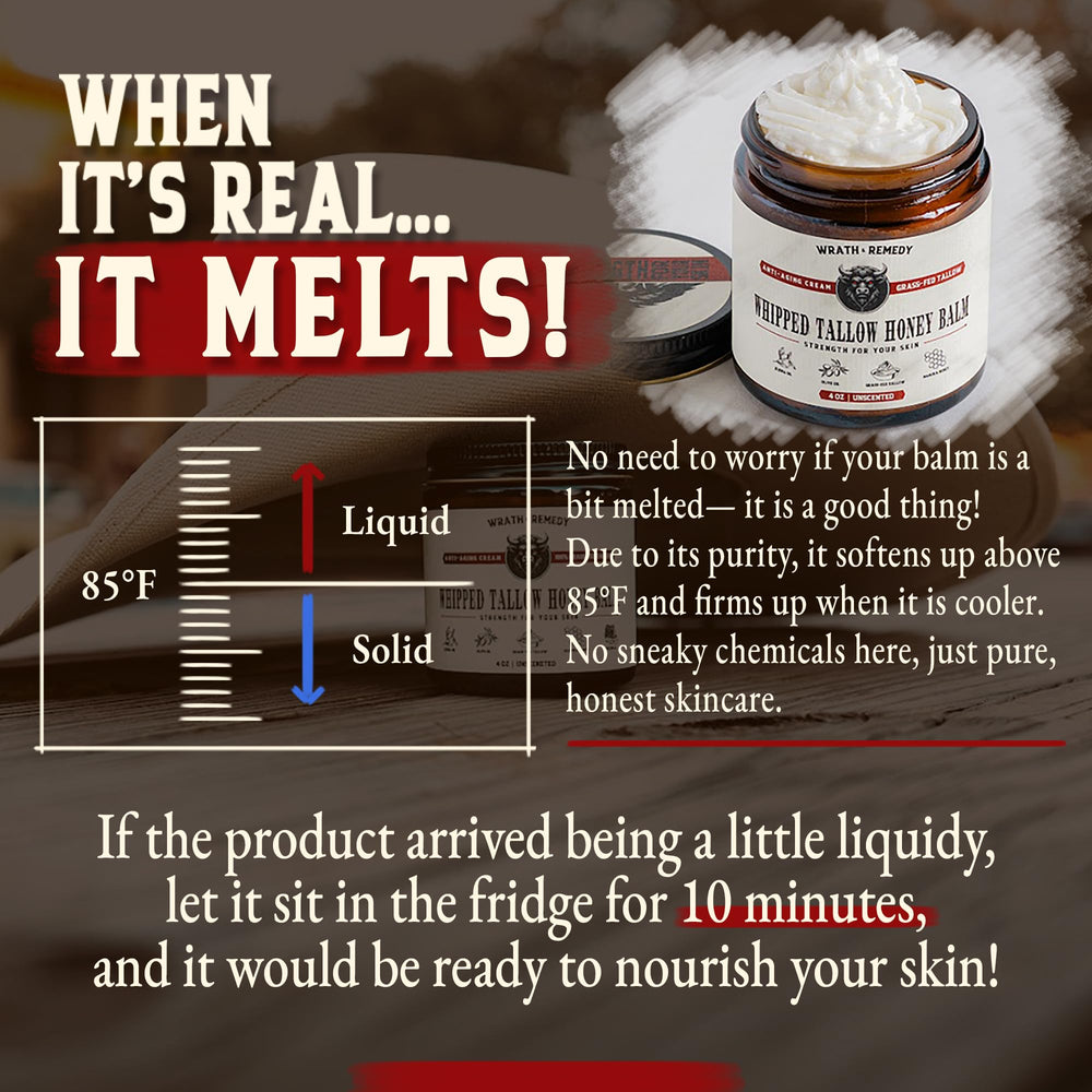 Wrath & Remedy grass-fed tallow ingredients closeup highlighting natural fats and emollients