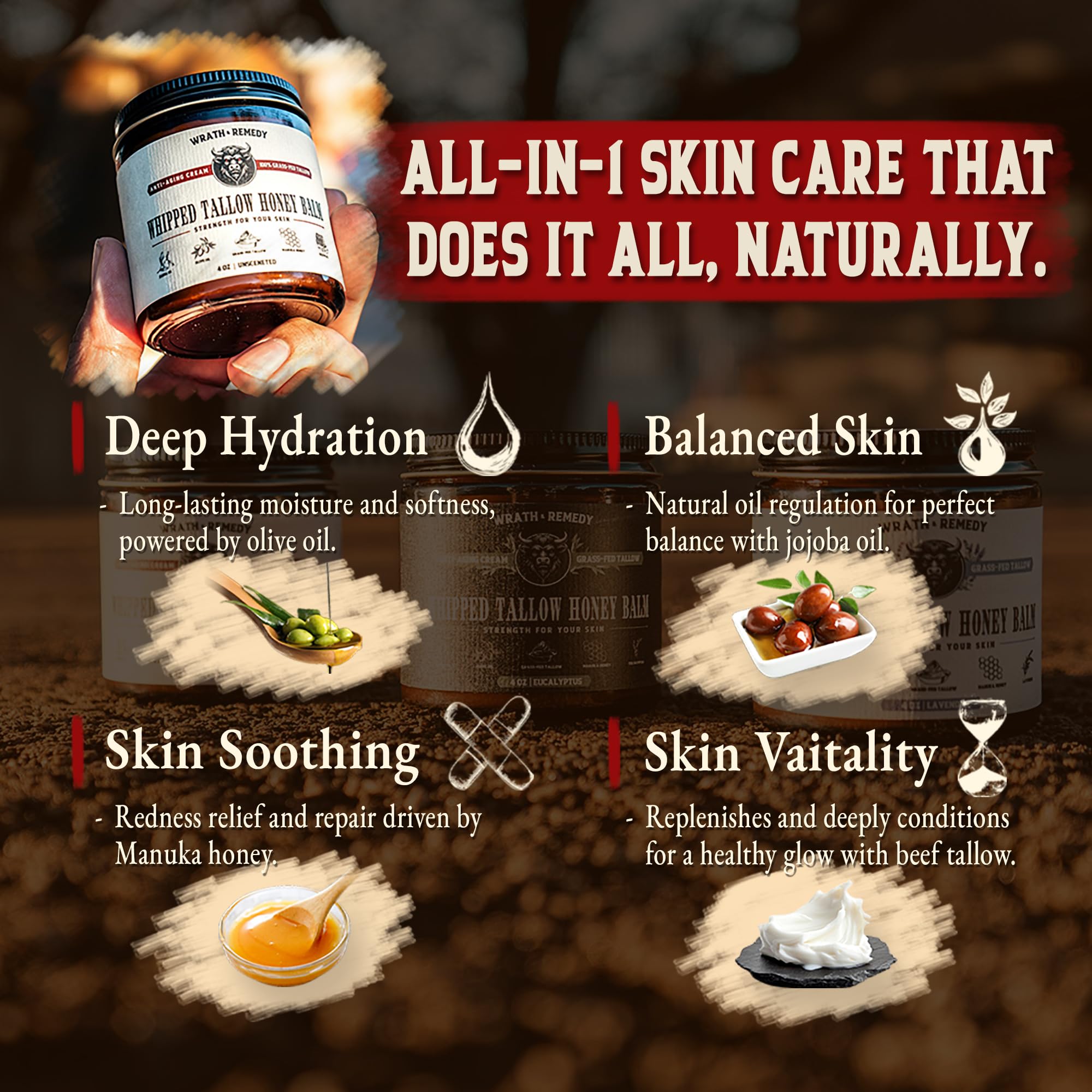 Wrath & Remedy unscented tallow balm jar ideal for fragrance-free sensitive skin