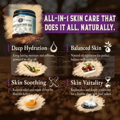 Wrath & Remedy application on face and body demonstrates versatile balm for dry skin care.