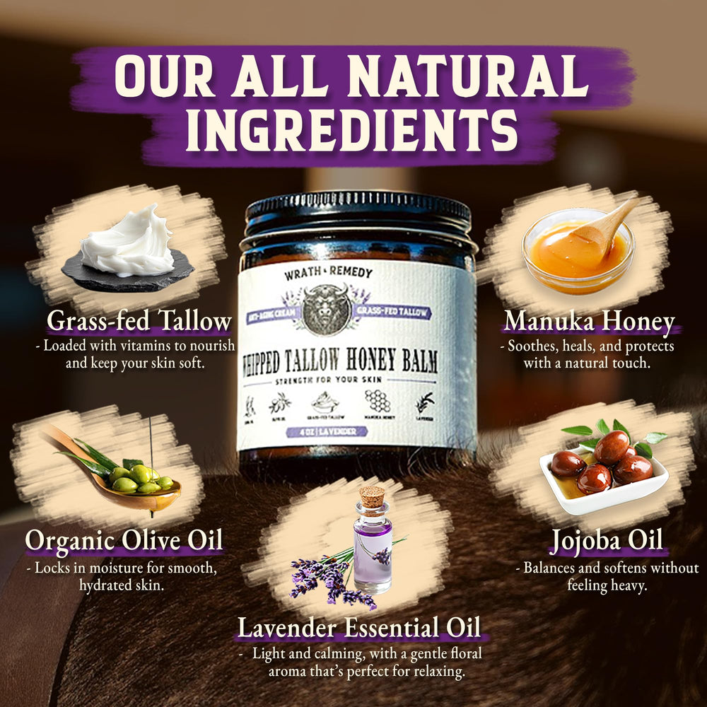 Wrath & Remedy grass-fed-tallow ingredients bottle showcasing clean US-made formulation