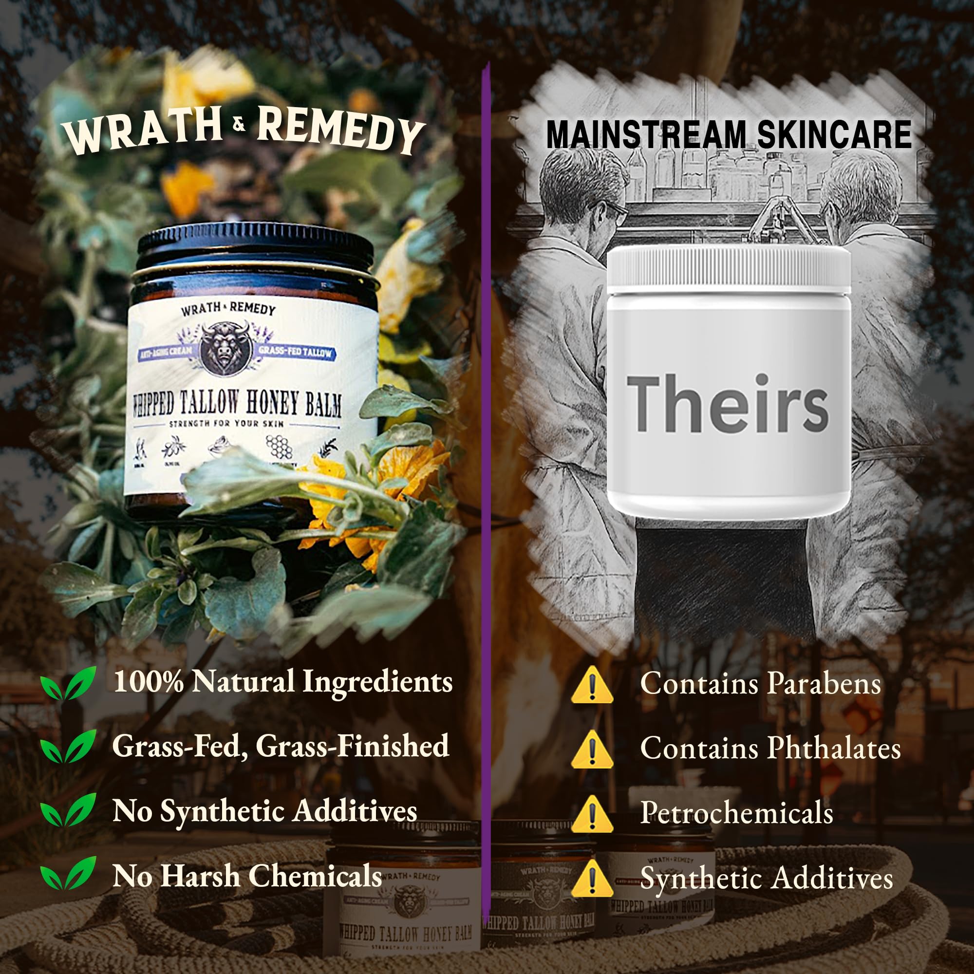 Wrath & Remedy us-made-tallow-honey-balm product shot emphasizing natural purity
