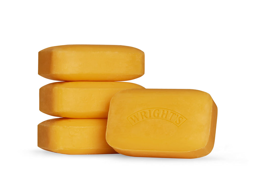 Wright's coal tar soap 4-pack lather action demonstrates quick, refreshing cleansing.