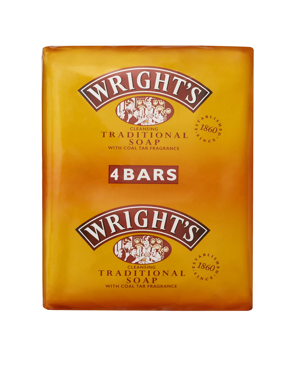 Wright's coal tar soap 4-pack outer packaging for daily cleansing.