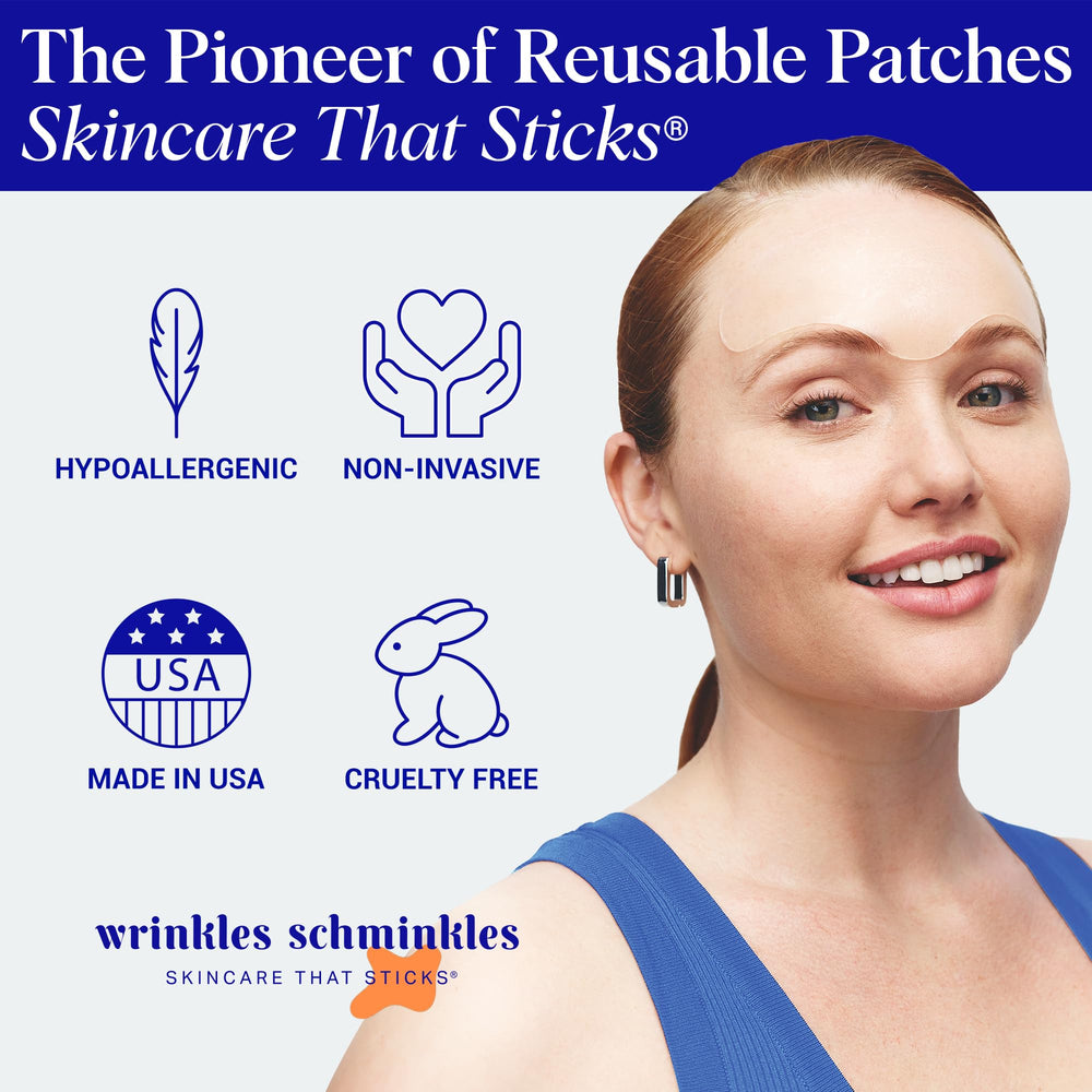 Wrinkles Schminkles forehead patch on skin shows overnight smoothing and hydration.