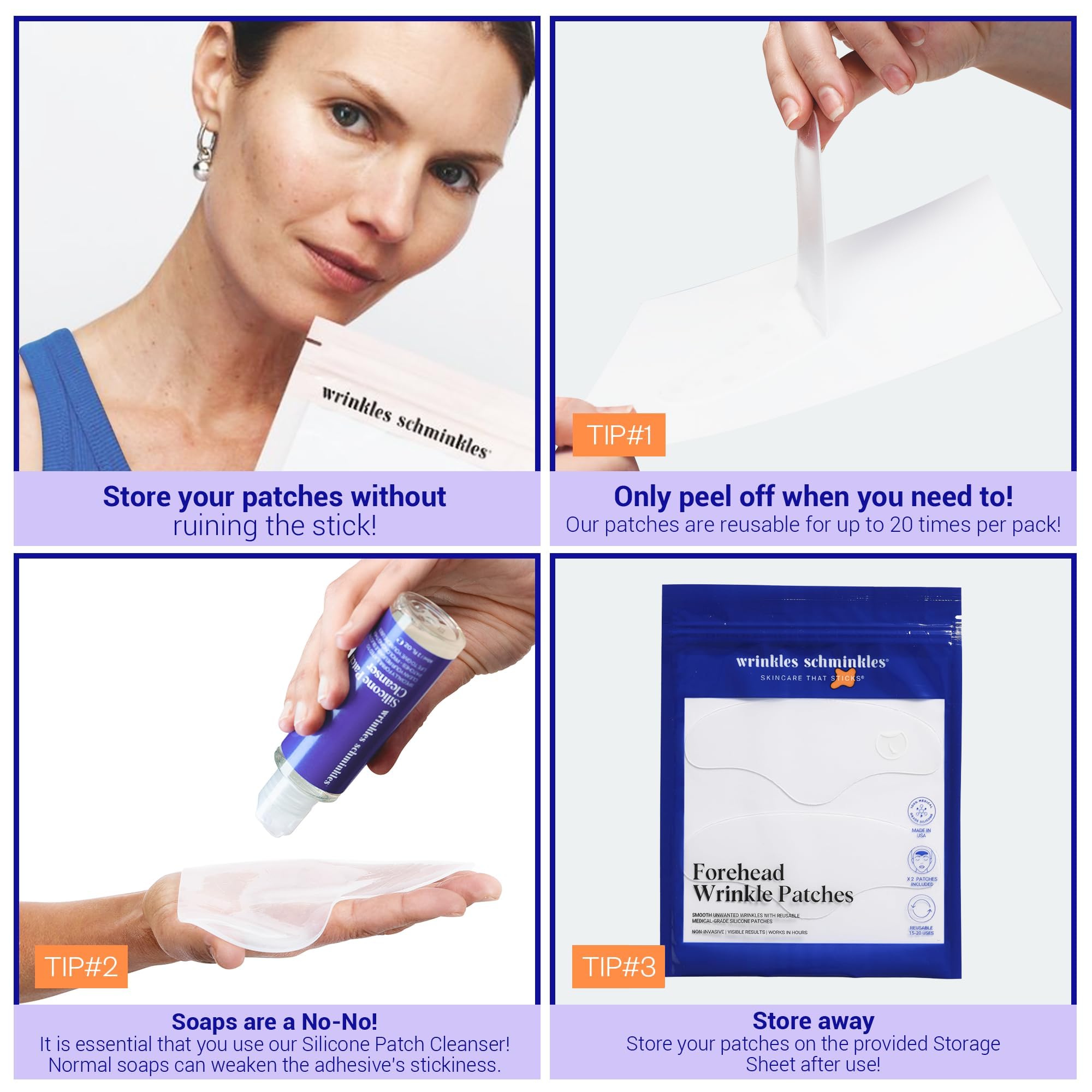 Wrinkles Schminkles forehead patch silicone material creates a taut hydrating microclimate.