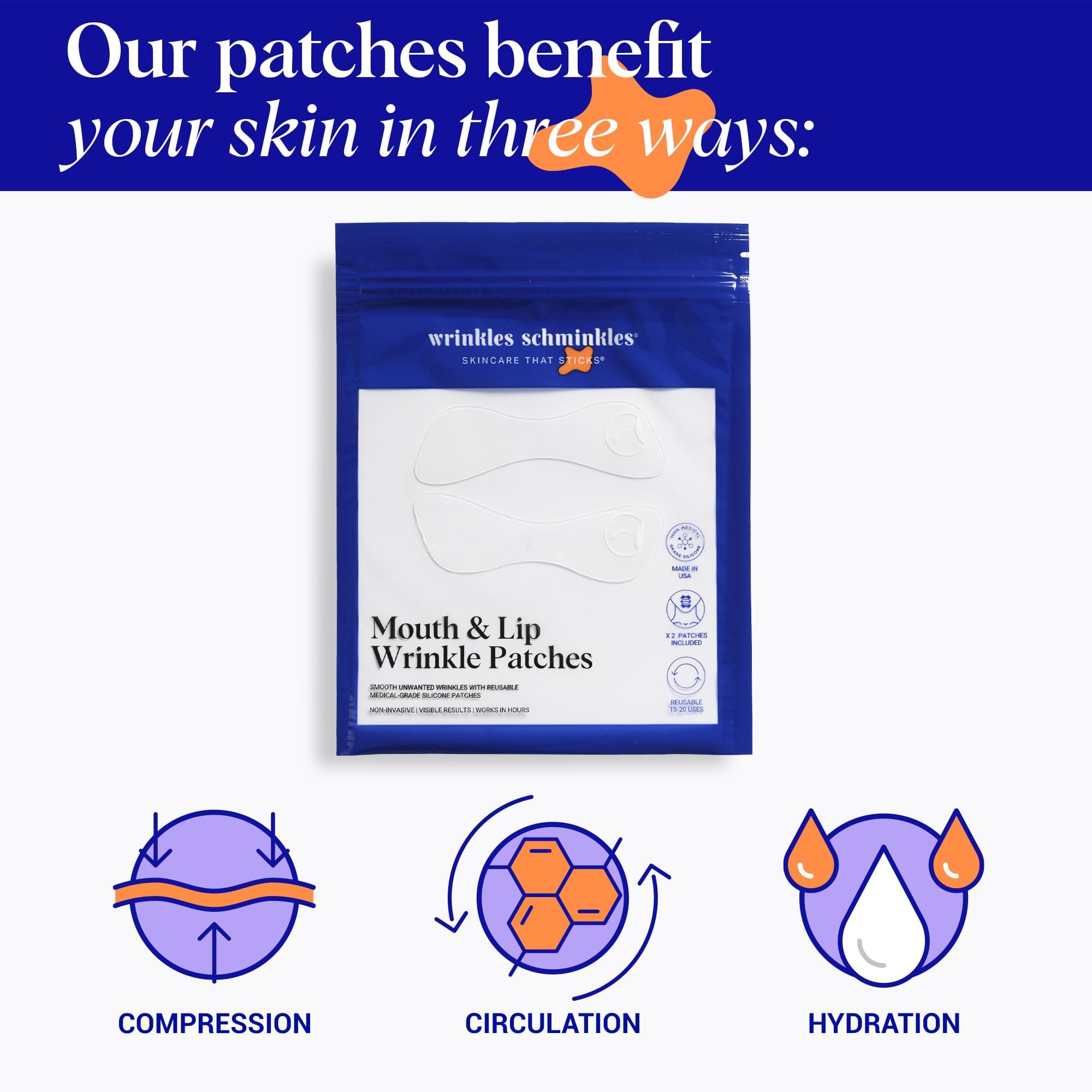 Wrinkles Schminkles mouth-wrinkle patch adhesion closeup highlighting silicone texture for gentle smoothing.