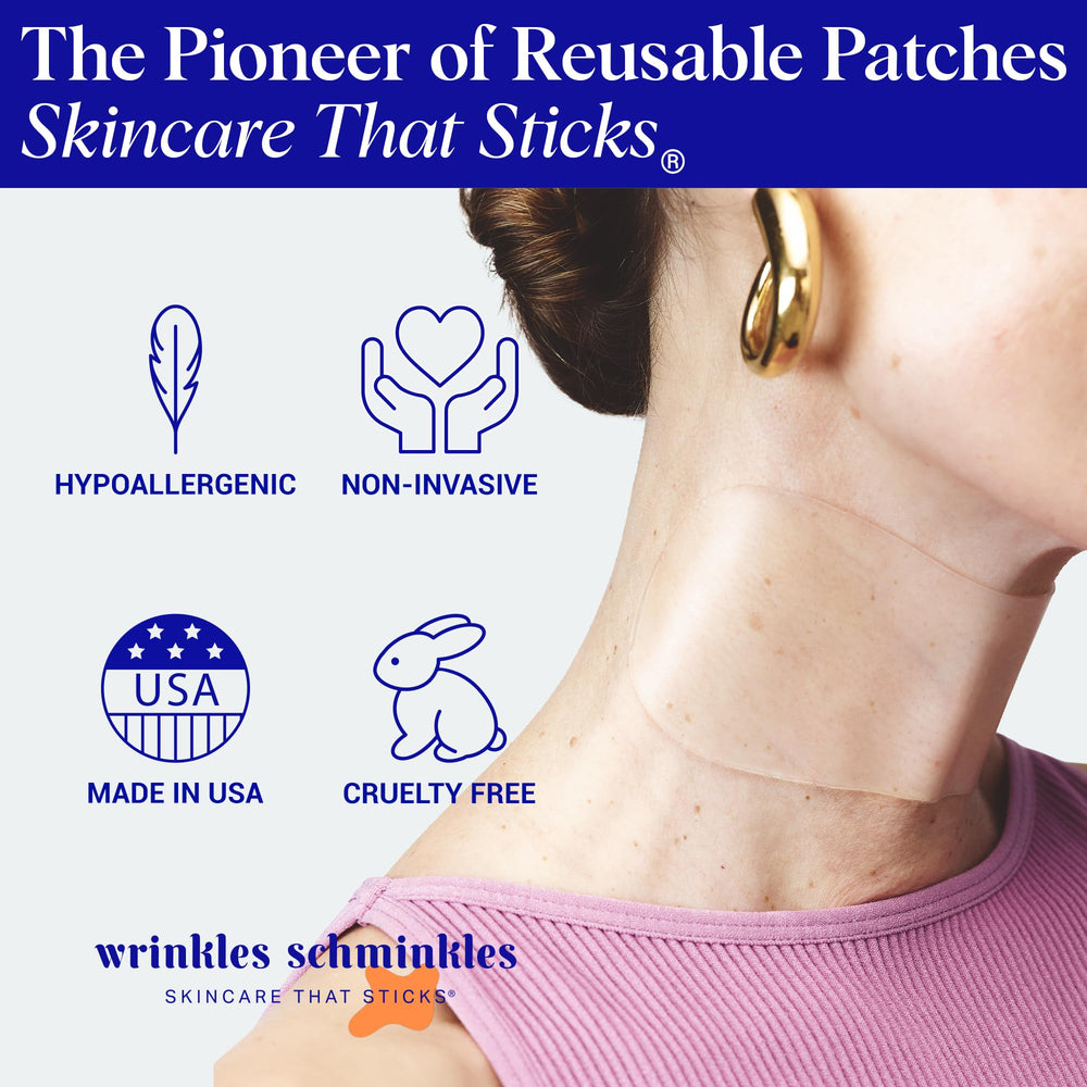 Wrinkles Schminkles reusable-patch-pack emphasizes easy, long-term neck care routine.